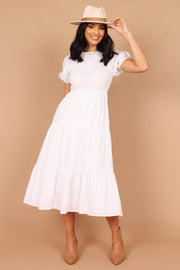 DRESSES @Naura Shirred Tiered Midi Dress - White (described)