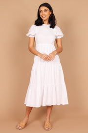DRESSES @Naura Shirred Tiered Midi Dress - White (described)