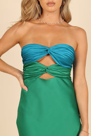 DRESSES @Nikki Twist Front Midi Dress - Blue/Green (waiting on bulk)