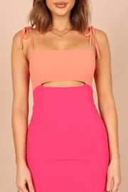 DRESSES @Paloma Cut Out Colour Block Midi Dress - Pink/Orange (waiting on bulk)