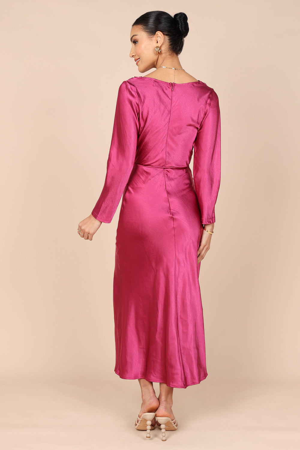 Patia Cowl Neck Long Sleeve Midi Dress - Fuchsia - Petal & Pup