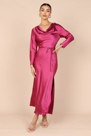 DRESSES @Patia Cowl Neck Long Sleeve Midi Dress - Fuchsia (waiting on bulk)