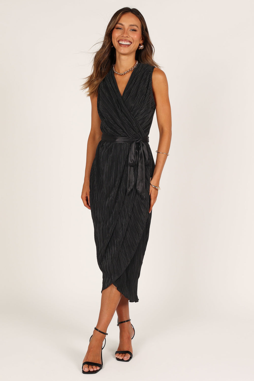 DRESSES Poitre Pleated Wrap Midi Dress - Black