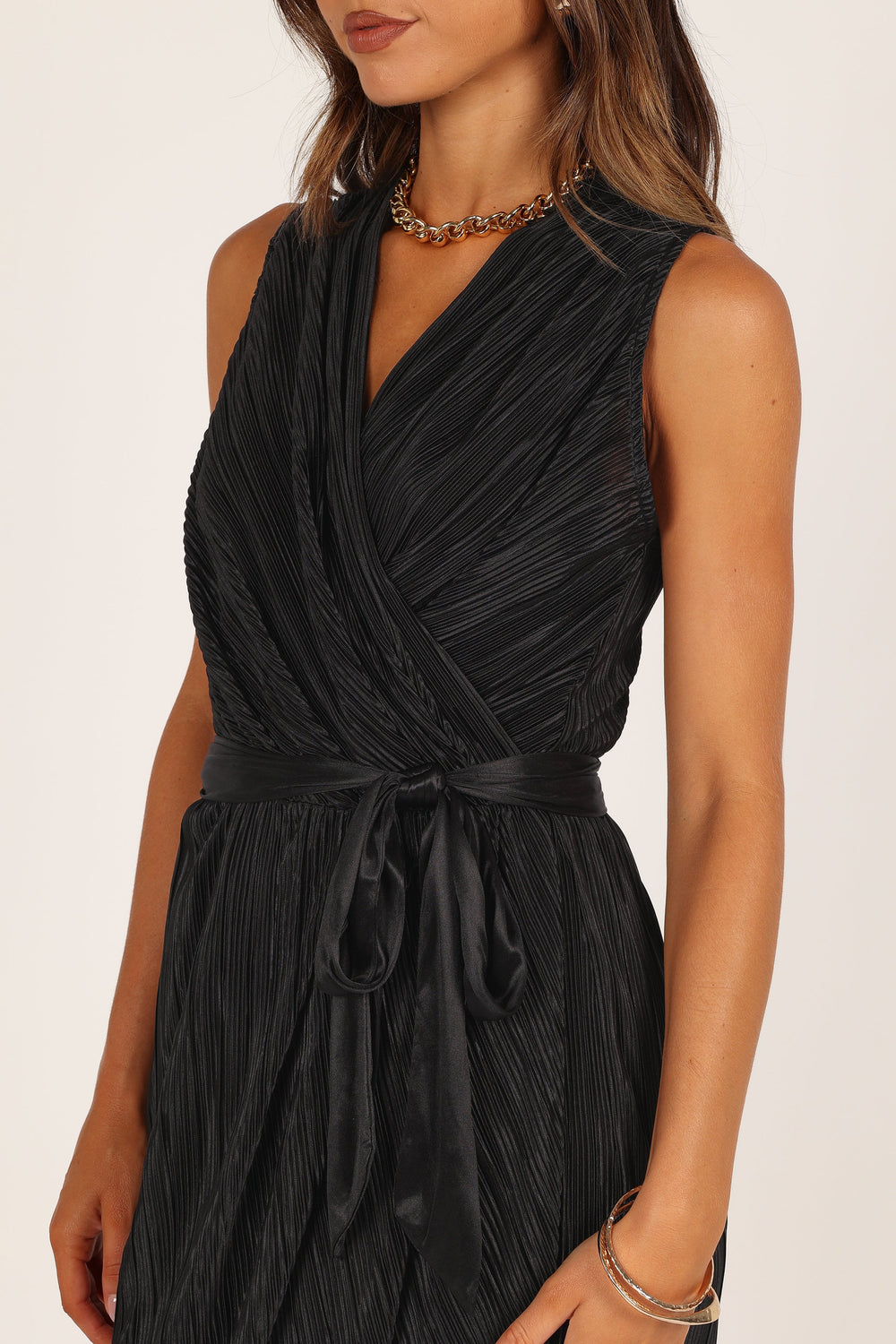 DRESSES Poitre Pleated Wrap Midi Dress - Black