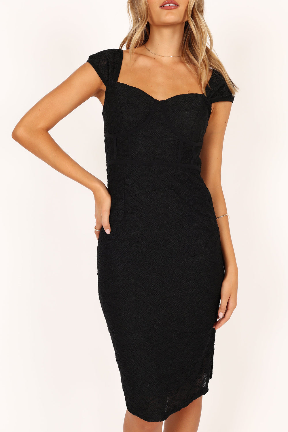 DRESSES Rochelle Lace Cap Sleeve Midi Dress - Black