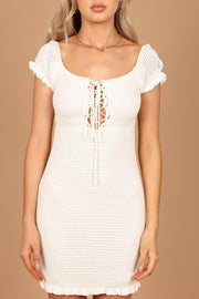DRESSES @Romi Frill Sleeve Crochet Mini Dress - White (waiting on bulk)