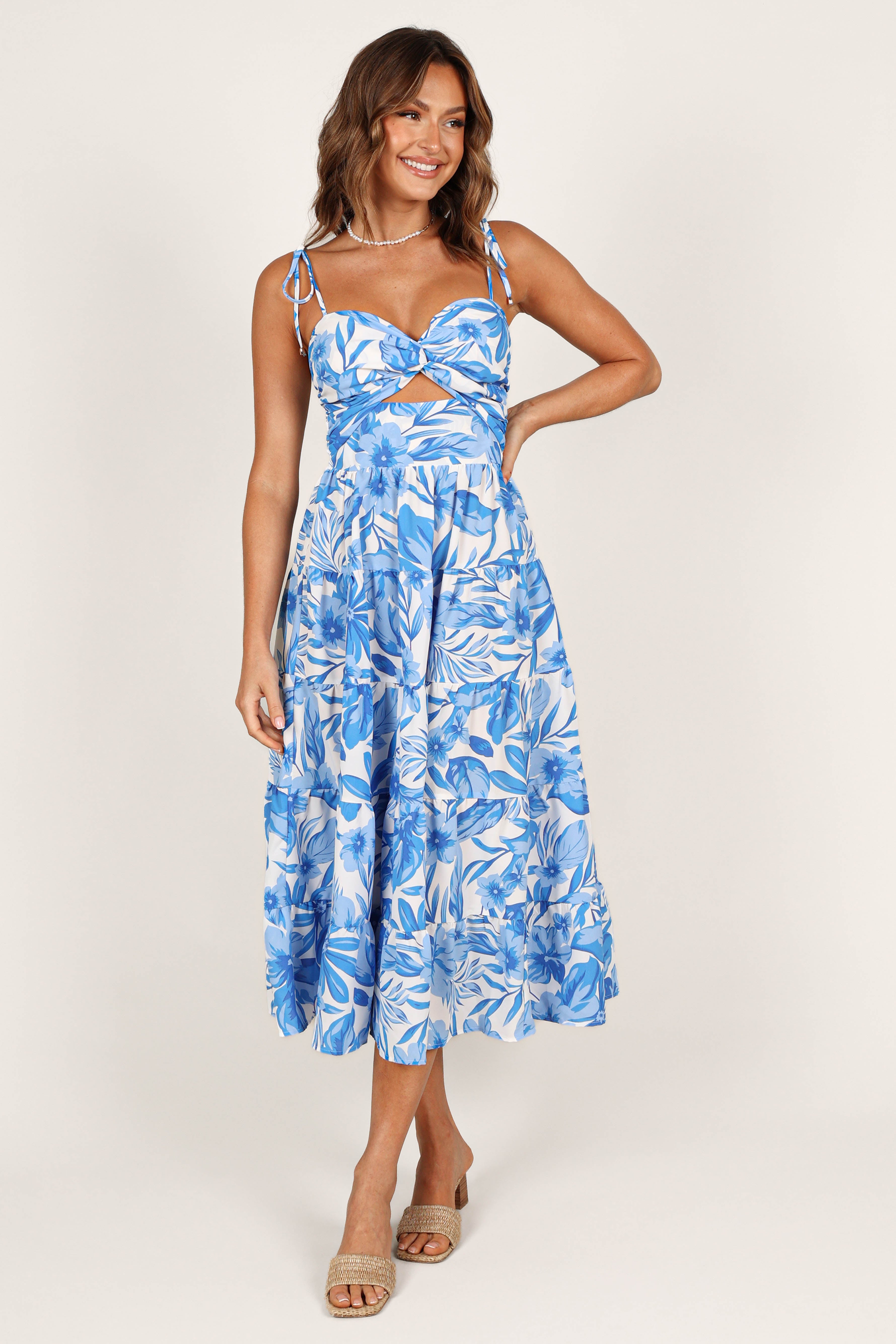 DRESSES @Rose Midi Dress - Blue/White