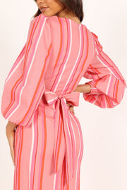 DRESSES @Senorita Long Sleeve Dress - Pink Stripe