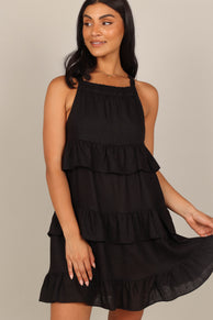 DRESSES @Sherry Tiered Mini Dress - Black