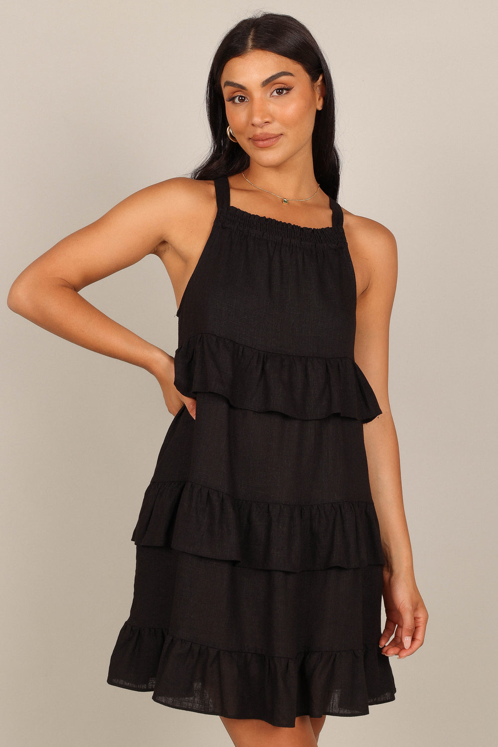 DRESSES @Sherry Tiered Mini Dress - Black