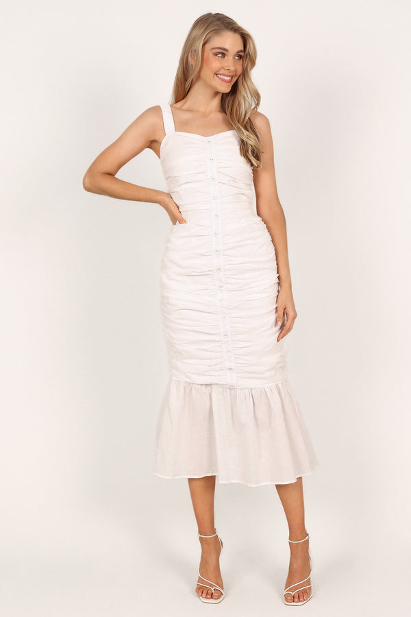 DRESSES Sierre Ruched Midi Dress - White