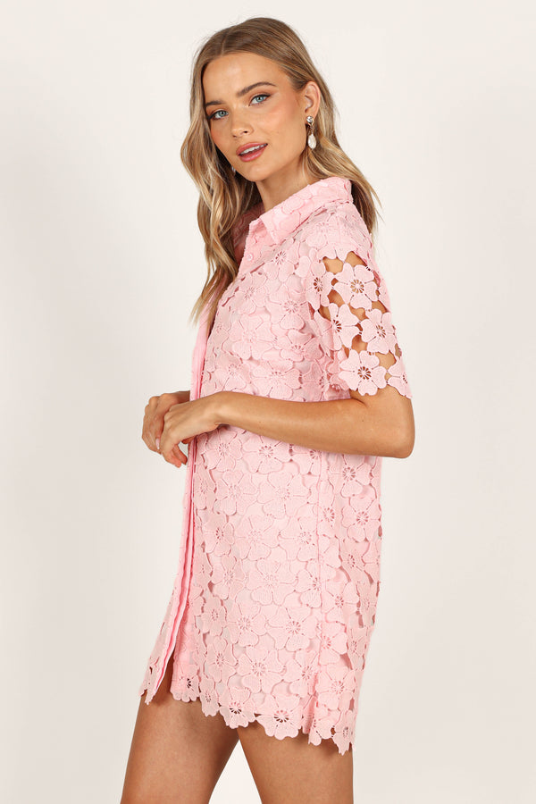 DRESSES @Tallie Button Up Mini Dress - Pink