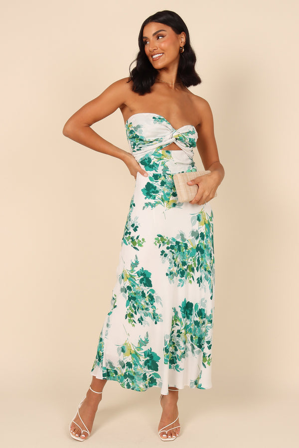 DRESSES Teagan Strapless Midi Dress - Green Floral