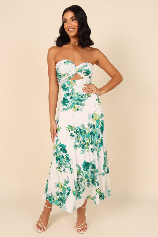 DRESSES Teagan Strapless Midi Dress - Green Floral