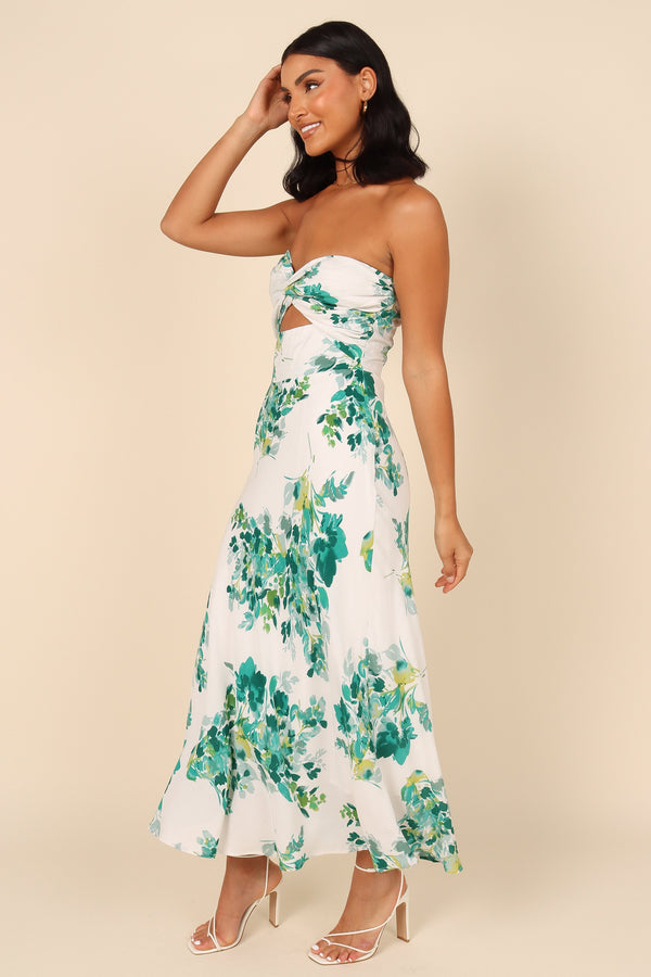 DRESSES Teagan Strapless Midi Dress - Green Floral