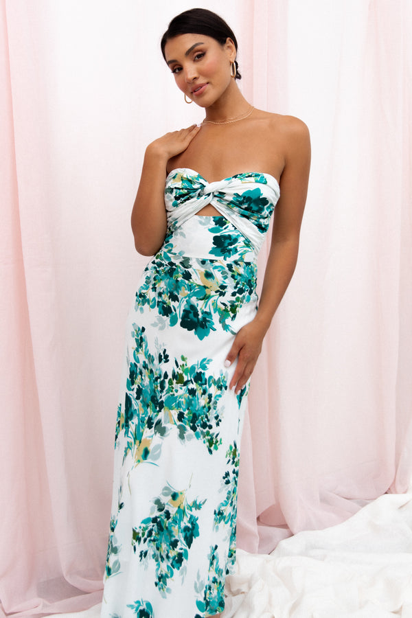 DRESSES Teagan Strapless Midi Dress - Green Floral