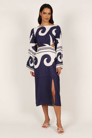 DRESSES @Vella Midi Dress - Navy/White