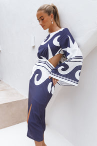 DRESSES Vella Midi Dress - Navy/White