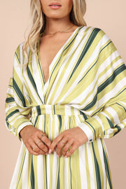 DRESSES @Veronica Long Sleeve Mini Dress - Green Stripe