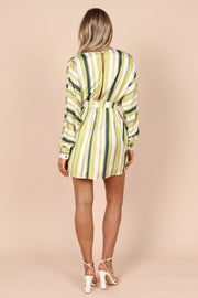 DRESSES @Veronica Long Sleeve Mini Dress - Green Stripe