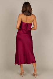 DRESSES @Vienna Strapless Midi Dress - Berry