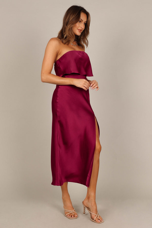 DRESSES @Vienna Strapless Midi Dress - Berry