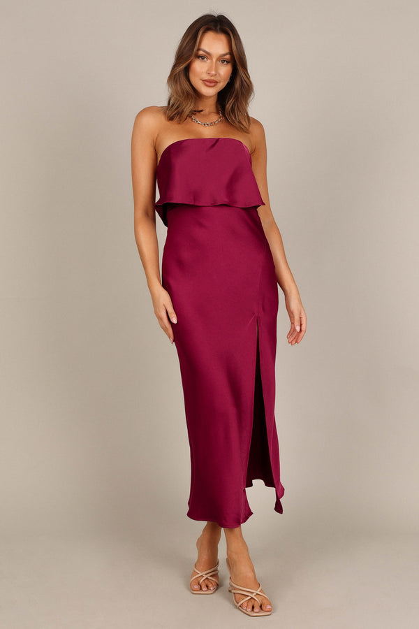 DRESSES @Vienna Strapless Midi Dress - Berry