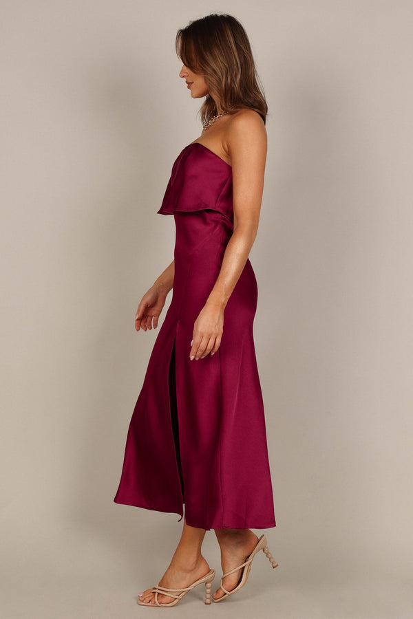 DRESSES @Vienna Strapless Midi Dress - Berry