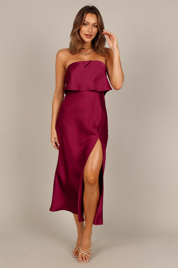 DRESSES @Vienna Strapless Midi Dress - Berry