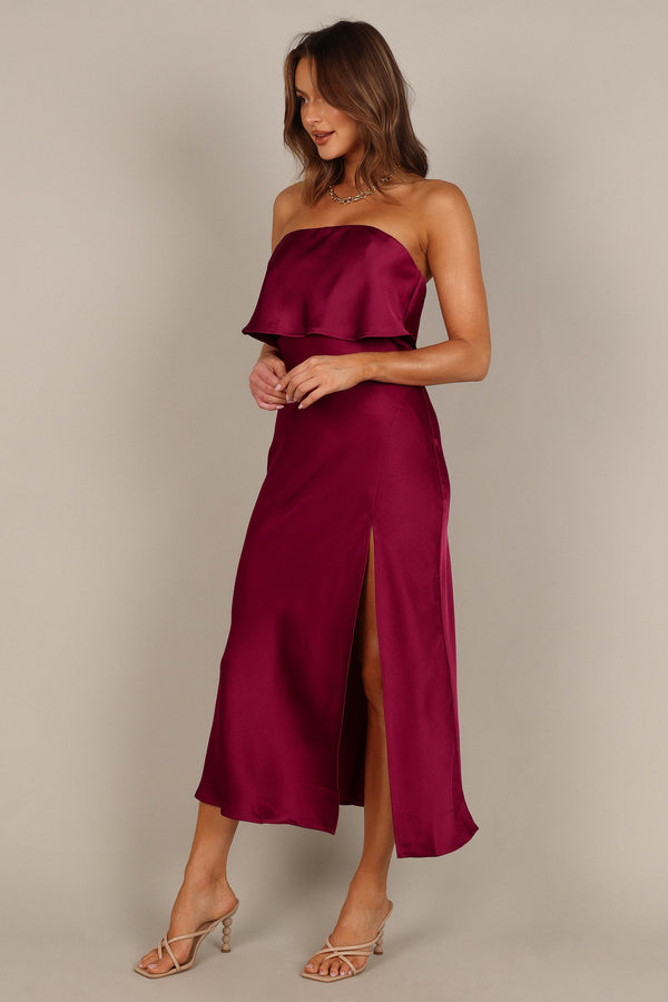 DRESSES @Vienna Strapless Midi Dress - Berry