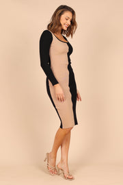 DRESSES @Windsor Colourblock Knit Midi Dress - Black/Tan