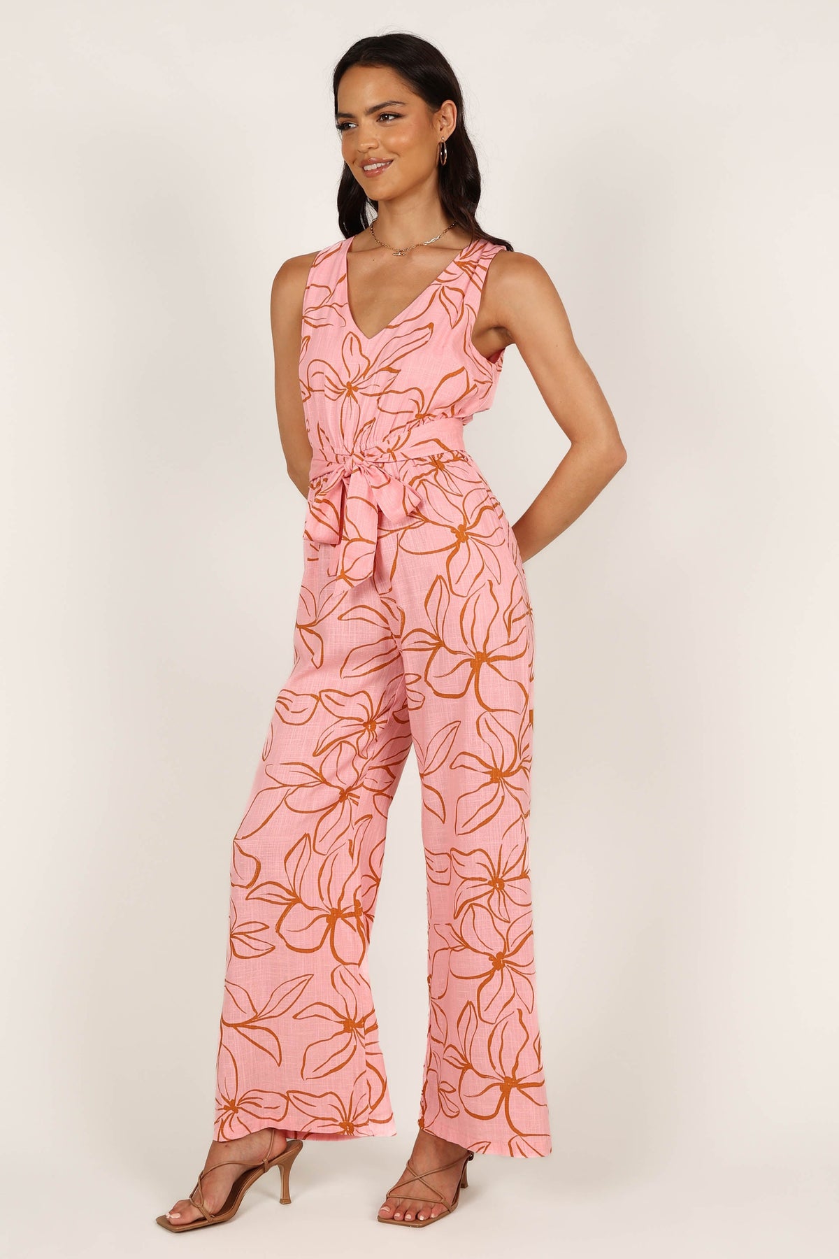 JUMPSUITS @Georgia Wide Leg Jumpsuit - Pink Floral