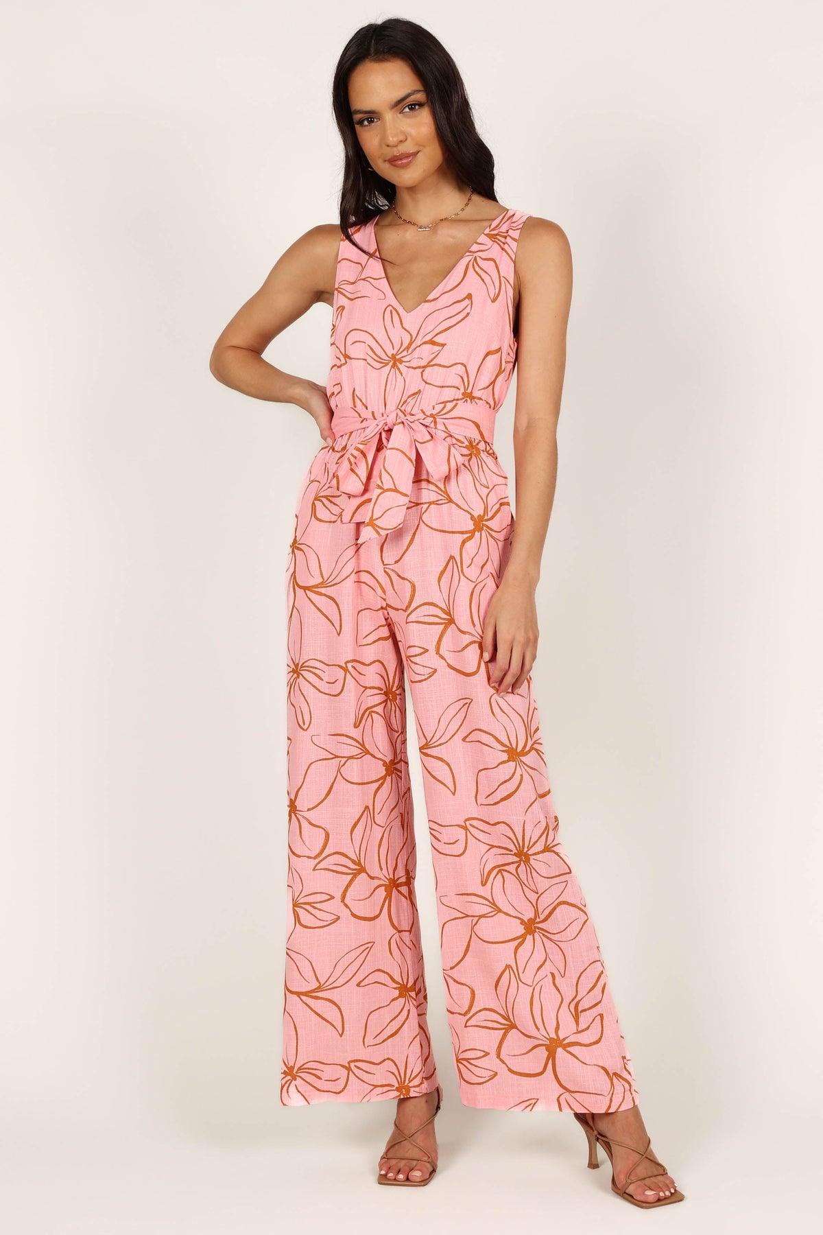 JUMPSUITS @Georgia Wide Leg Jumpsuit - Pink Floral