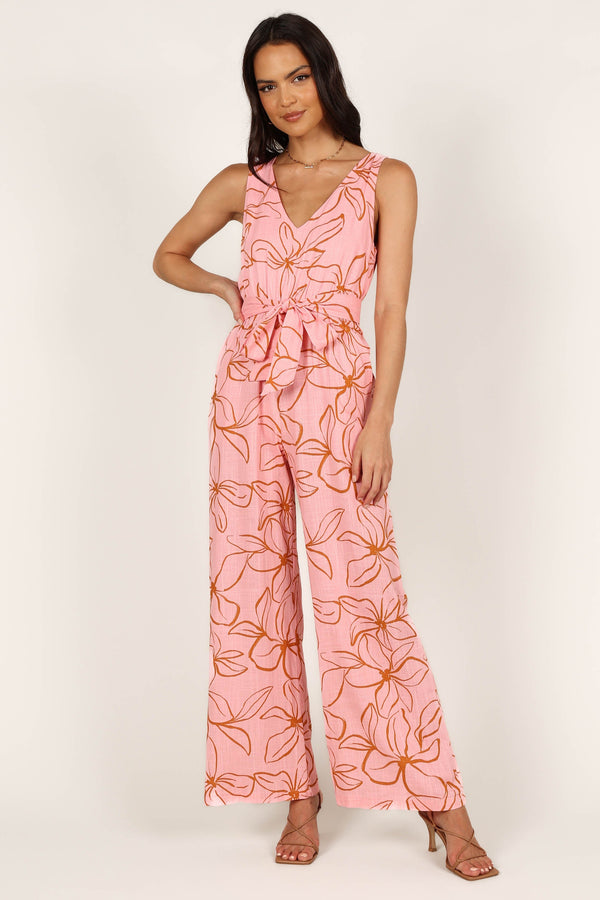 JUMPSUITS @Georgia Wide Leg Jumpsuit - Pink Floral