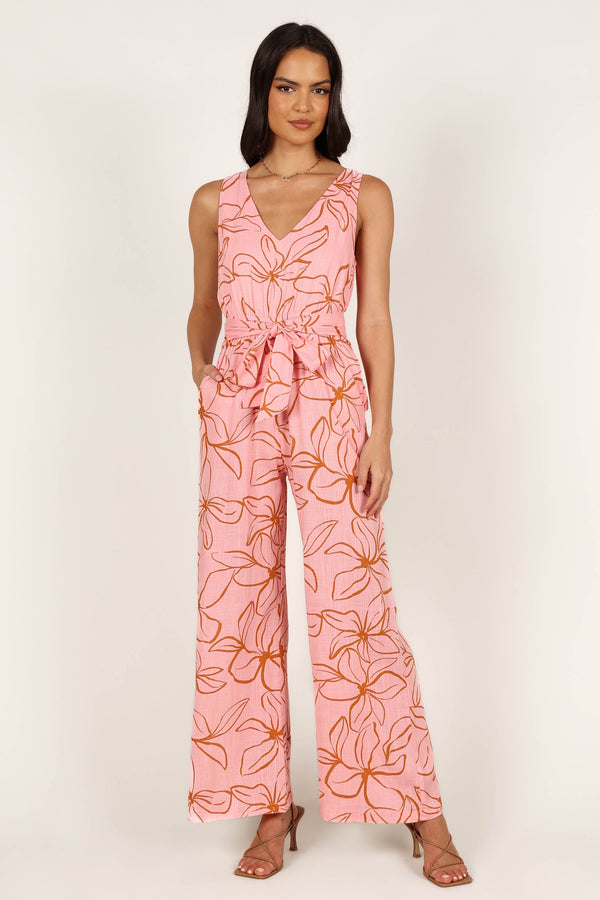 JUMPSUITS @Georgia Wide Leg Jumpsuit - Pink Floral