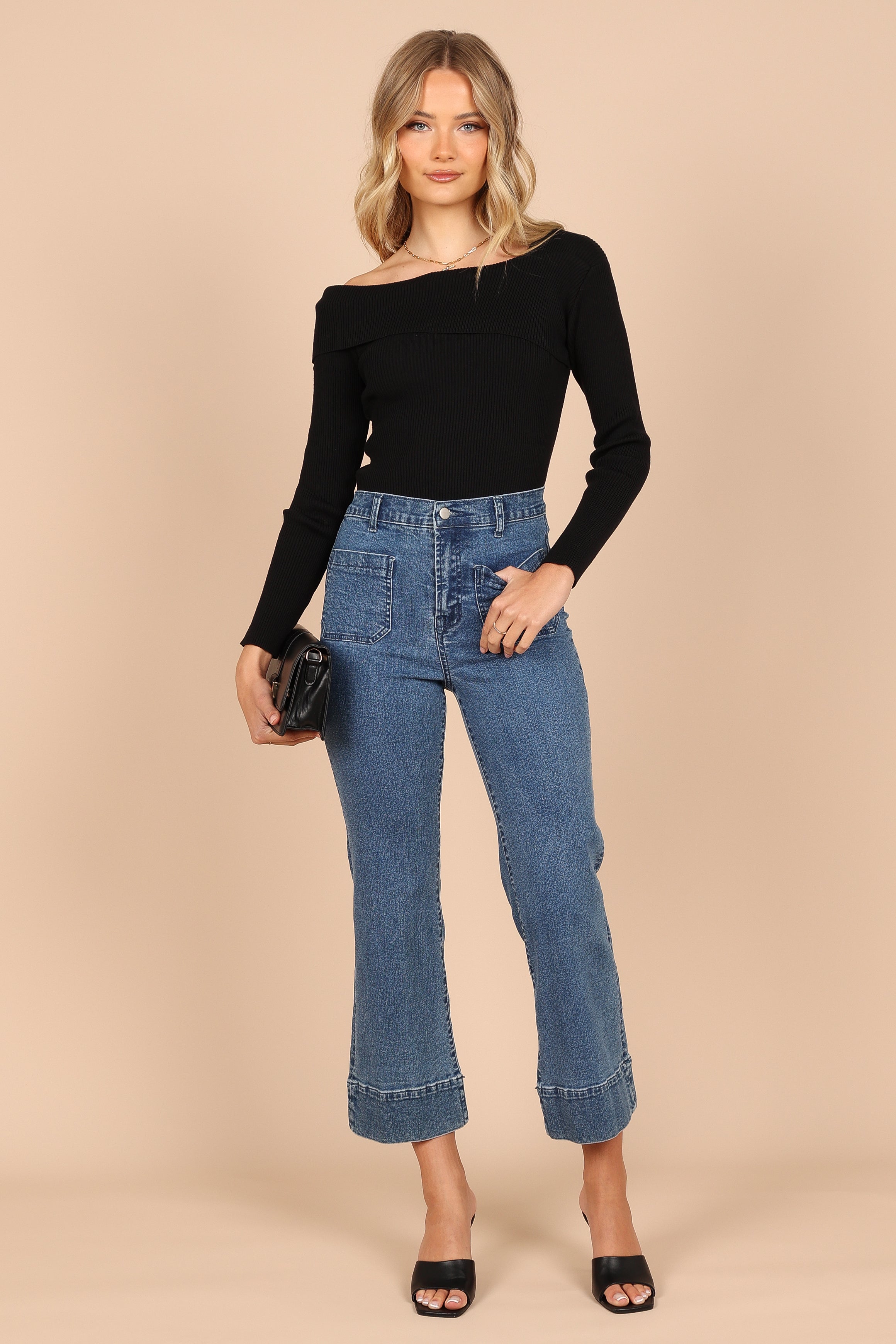 KNITWEAR @Alicia One Shoulder Knit Sweater - Black