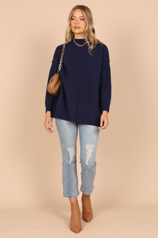 KNITWEAR @Alisa Mockneck Knit Sweater - Navy