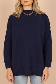 KNITWEAR @Alisa Mockneck Knit Sweater - Navy