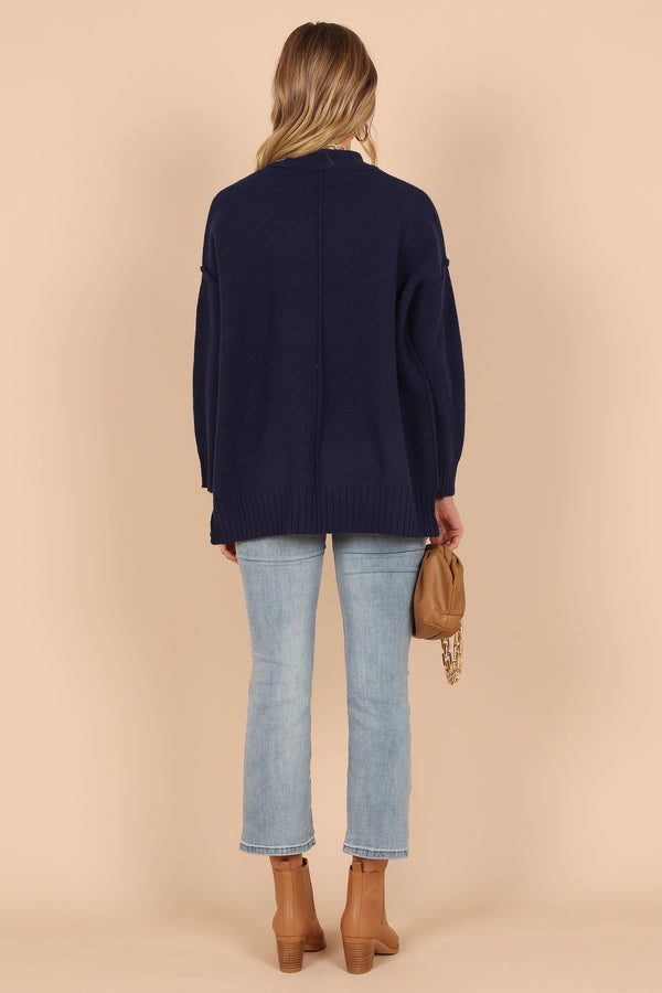 KNITWEAR @Alisa Mockneck Knit Sweater - Navy