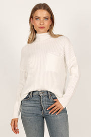 KNITWEAR @Alyssa Crewneck Oversized Pocket Knit Sweater - White