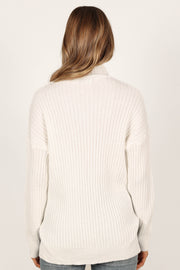 KNITWEAR @Alyssa Crewneck Oversized Pocket Knit Sweater - White