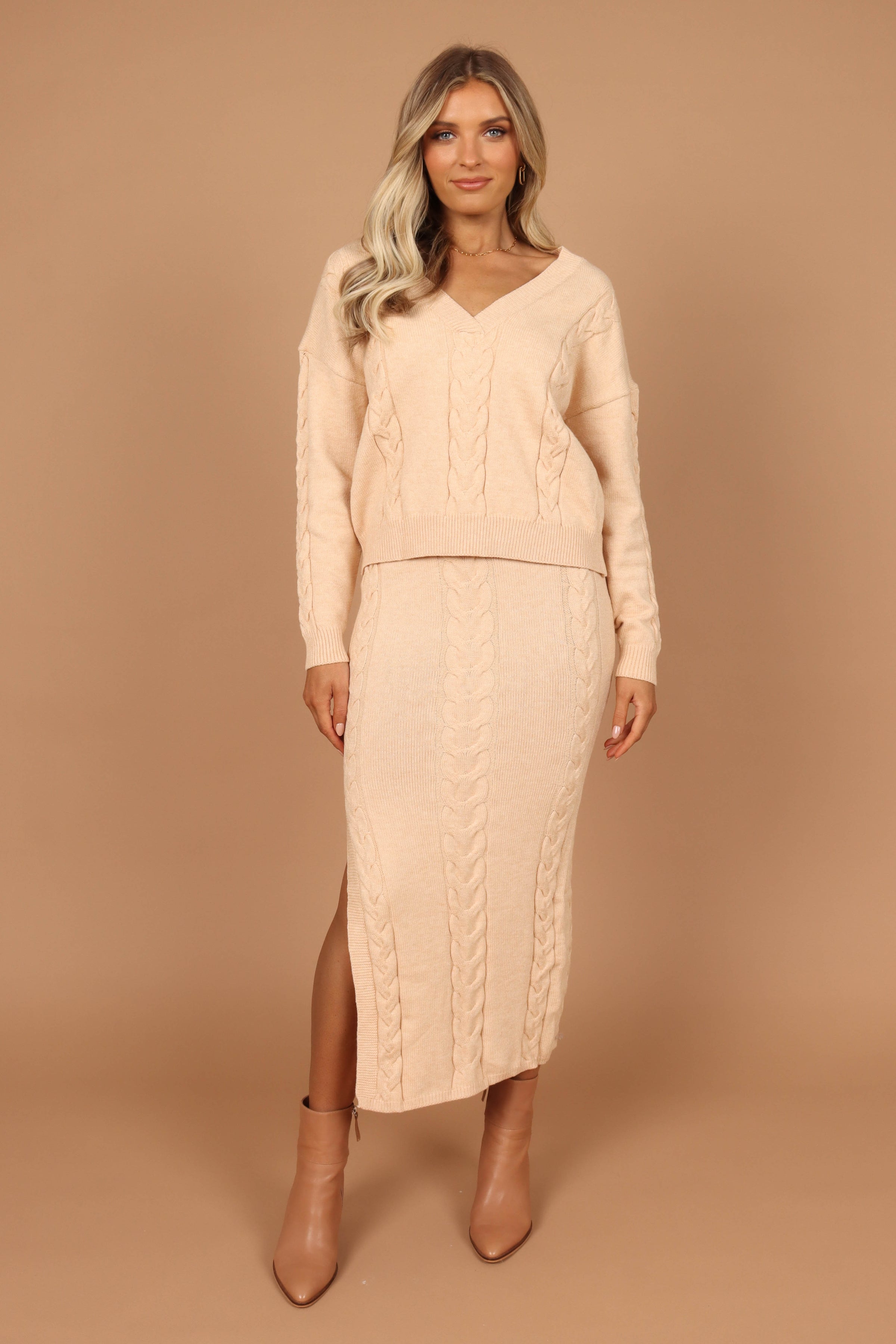 KNITWEAR Aspen Cable Knit Sweater - Beige Marle