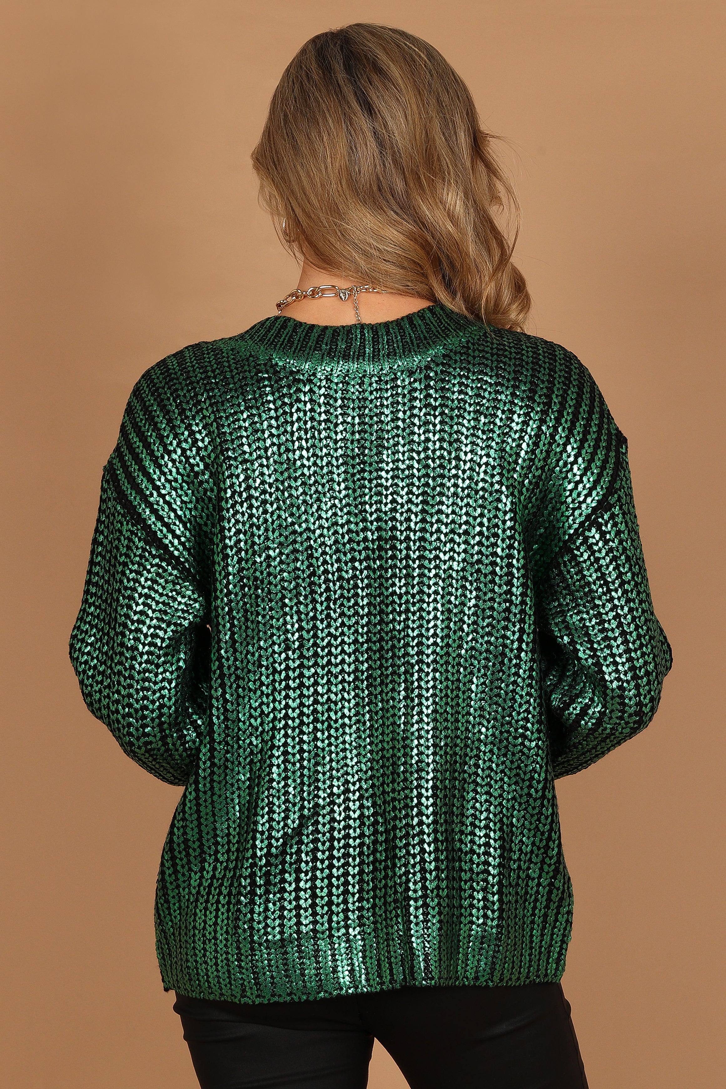 Knitwear @Cameron Crewneck Metallic Knit Sweater - Green