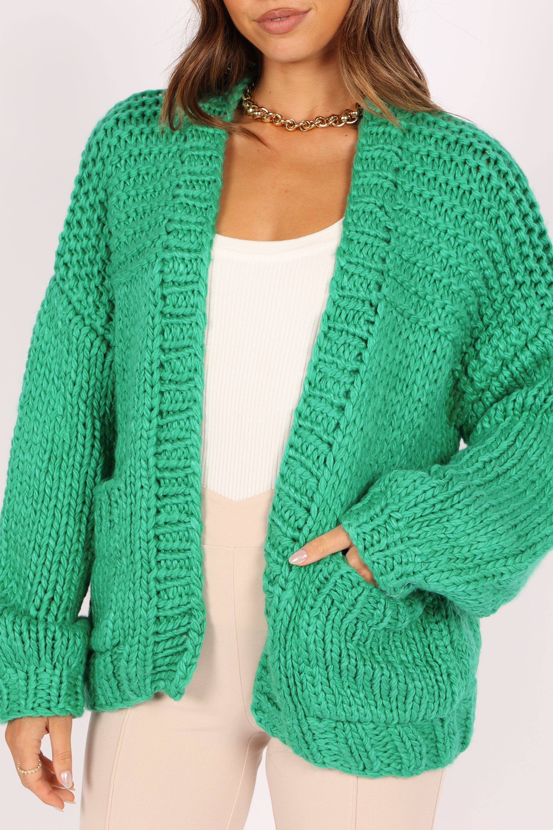 KNITWEAR @Cara Handknit Cardigan - Green
