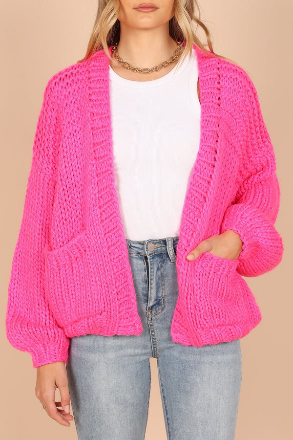 KNITWEAR @Cara Oversized Handknit Knit Sweater - Hot Pink