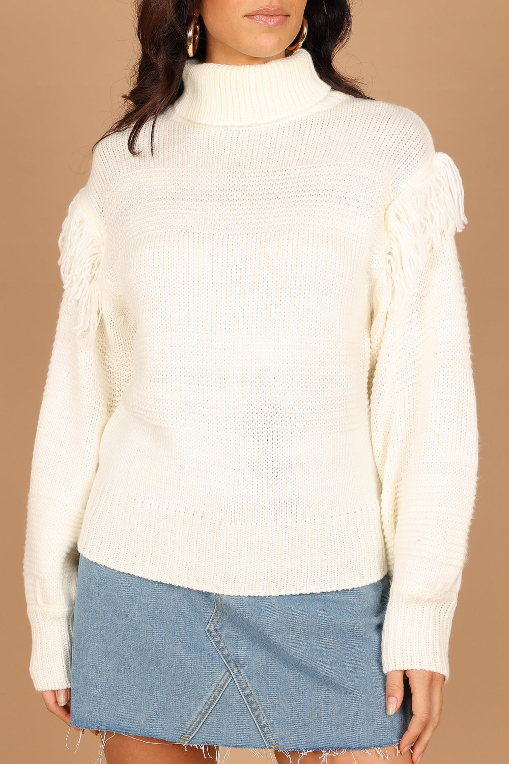 KNITWEAR @Christie Fringe Knit Sweater - Cream