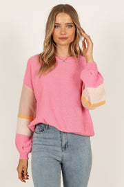Knitwear @Clover Colorblock Bell Sleeve Knit Sweater - Pink (waiting on bulk)