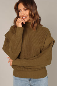 KNITWEAR @Cynthia Mock Neck Knit Sweater - Olive
