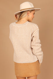 Knitwear @Dakota Crew Neck Oversized Sleeve Knit Sweater - Light Brown