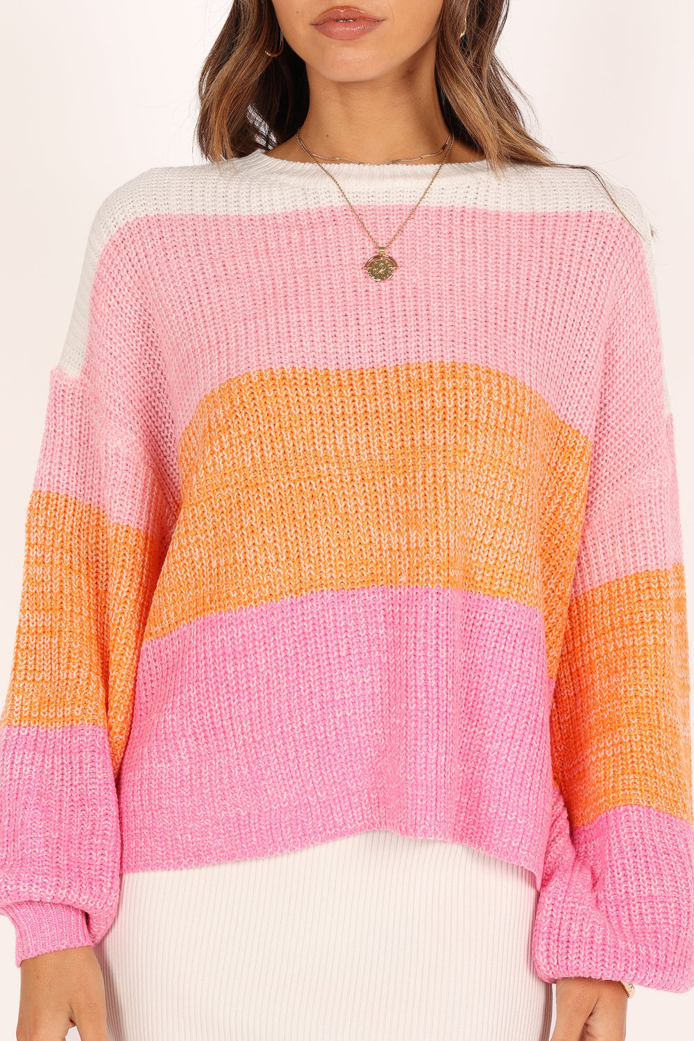 KNITWEAR @Danielle Knit Sweater - Pink Stripe